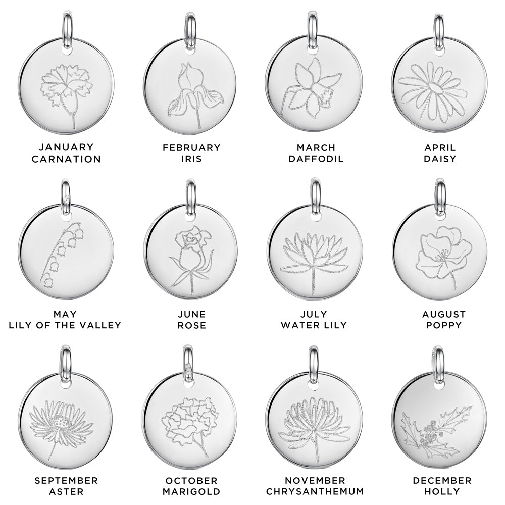 Birth Flower Personalised Necklace – Silver