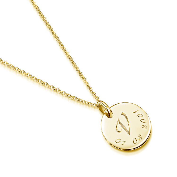 Initial & Date Personalised Necklace – Gold