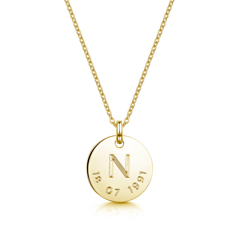 Initial & Date Personalised Necklace – Gold