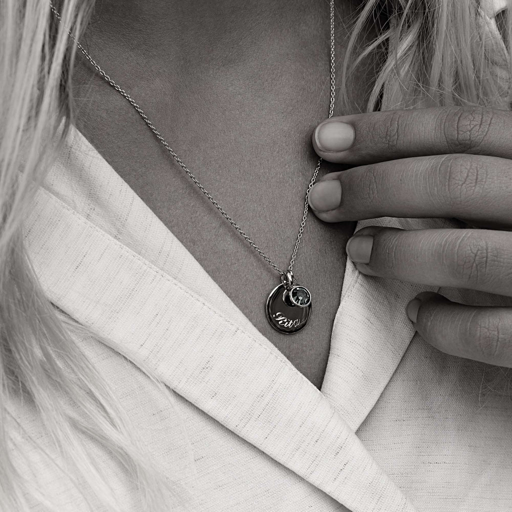 Swarovski® Birthstone Disc Necklace – Silver