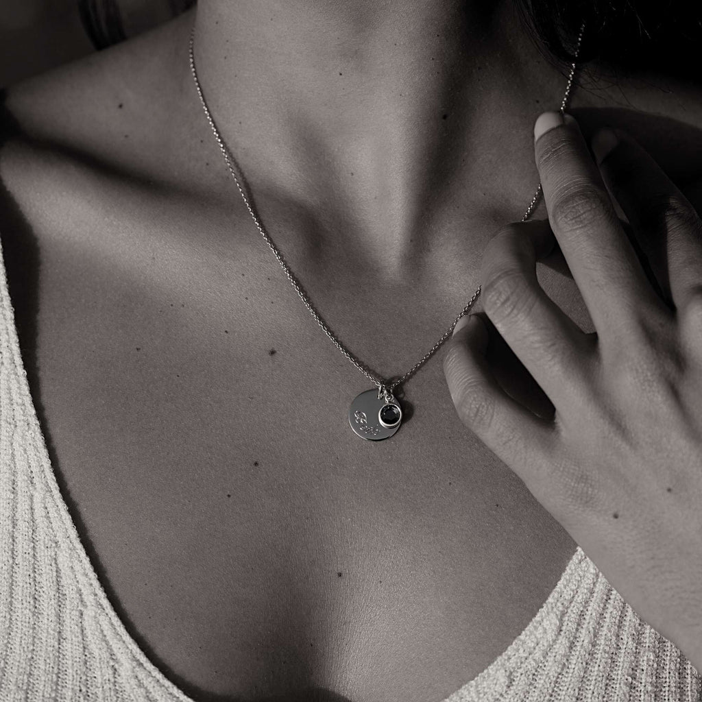 Swarovski® Birthstone Disc Necklace – Silver
