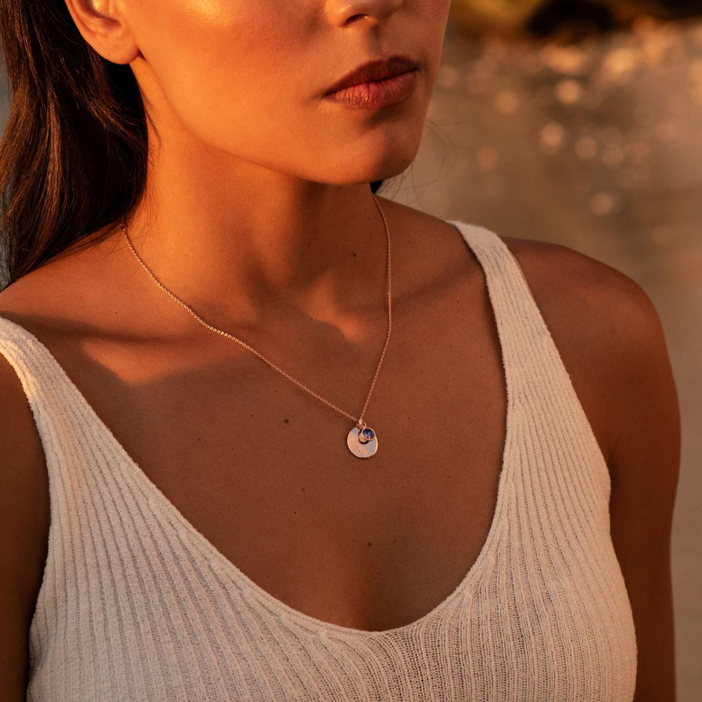 Swarovski® Birthstone Disc Necklace – Rose Gold