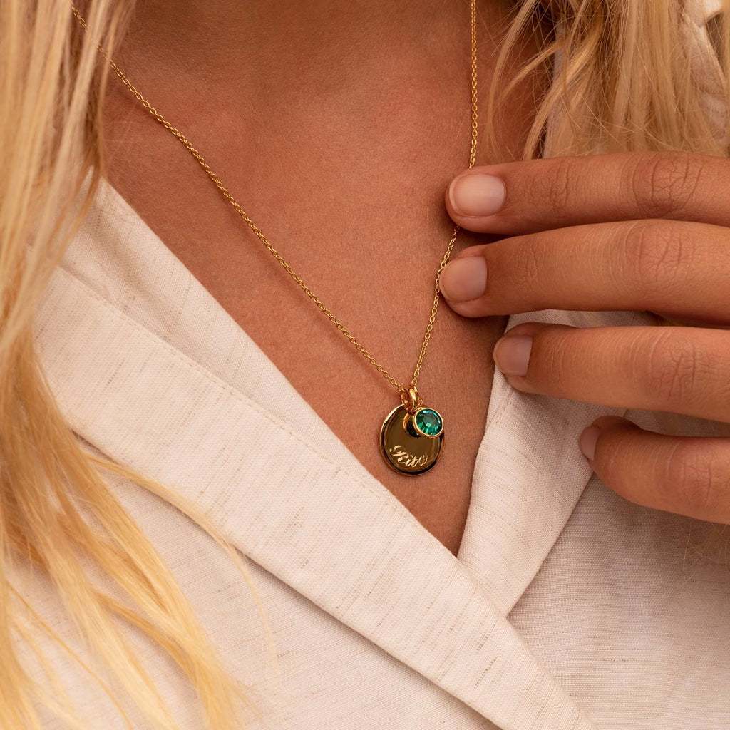 Swarovski® Birthstone Disc Necklace – Gold