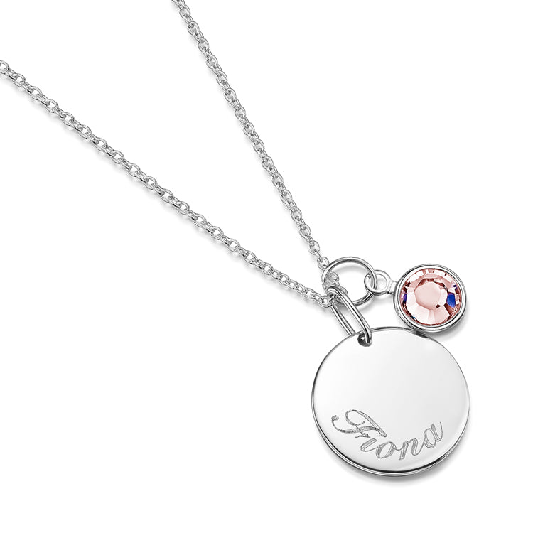 Swarovski® Birthstone Disc Necklace – Silver