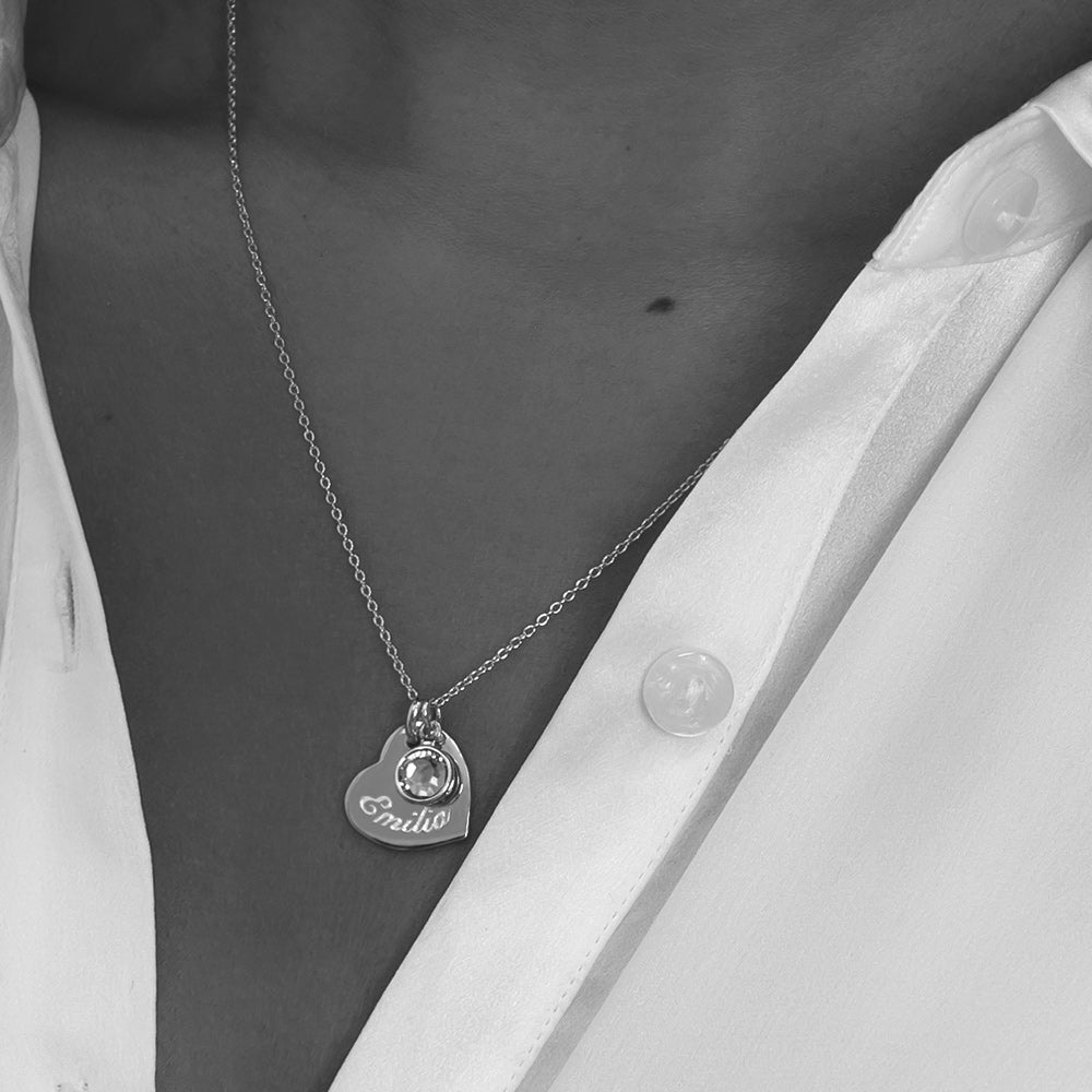 Swarovski® Birthstone Heart Necklace – Silver