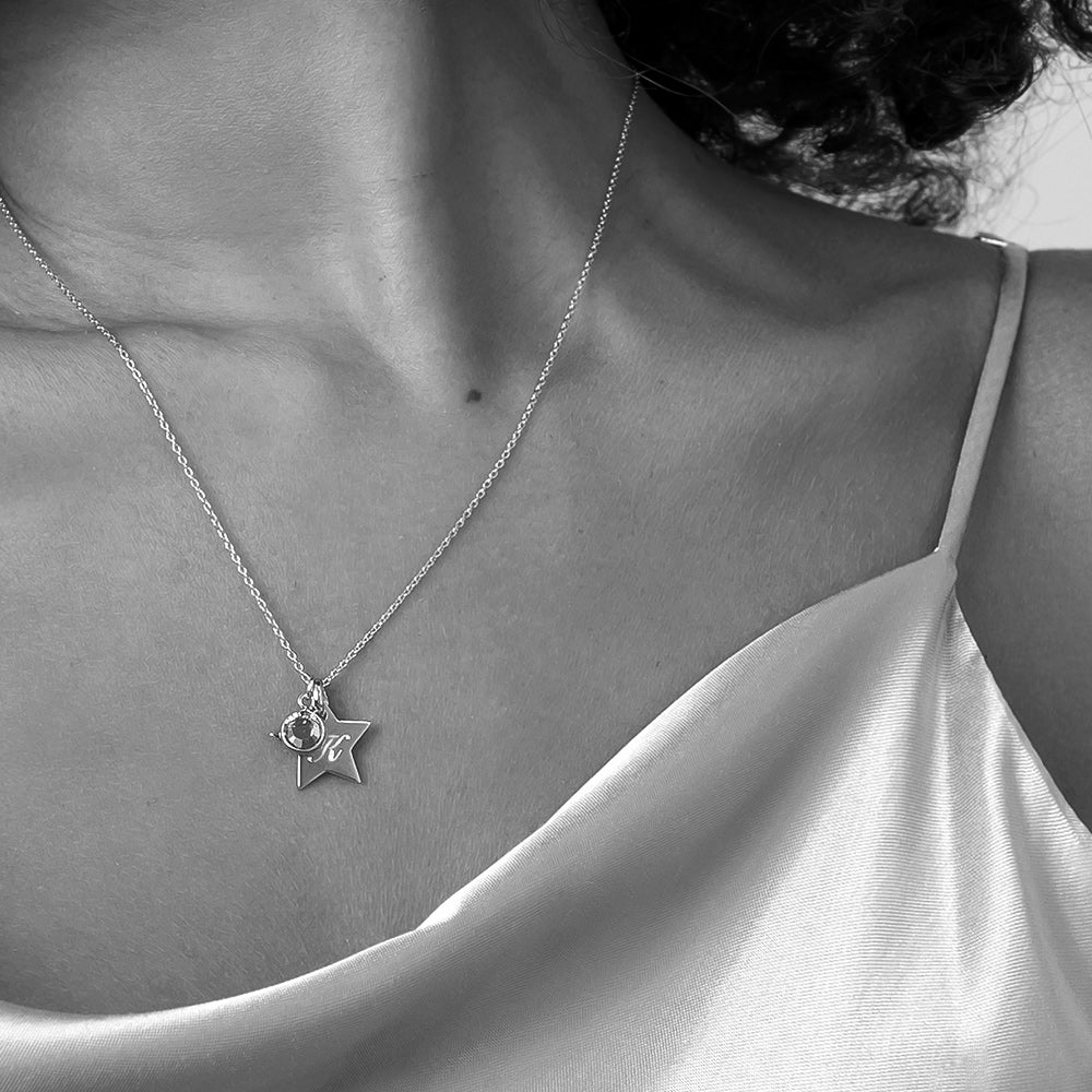 Swarovski® Birthstone Star Necklace – Silver