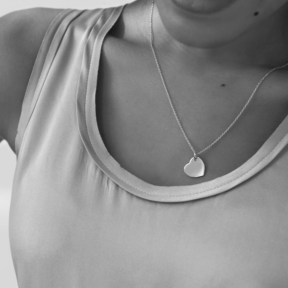 Drop Heart Personalised Necklace – Silver