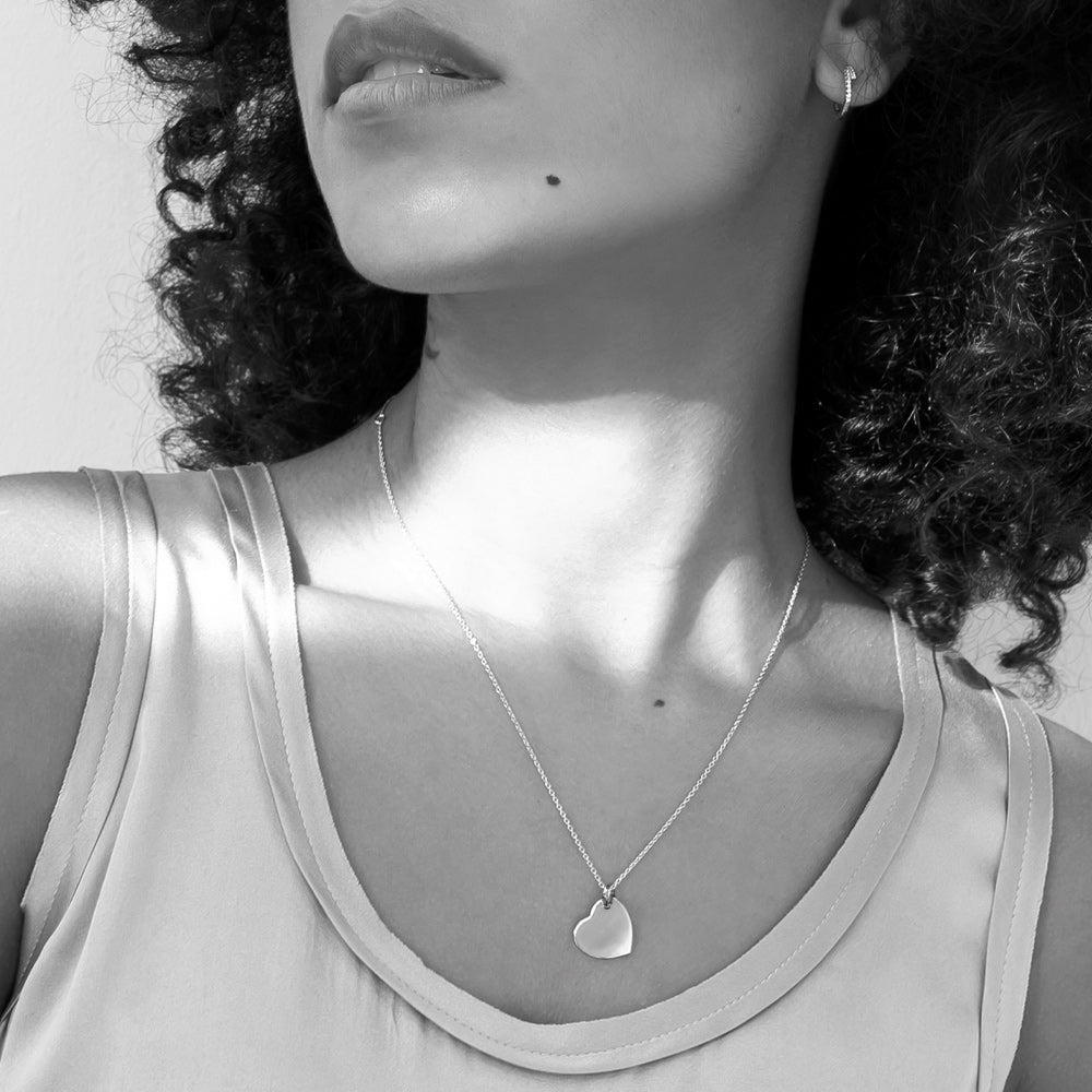 Drop Heart Personalised Necklace – Silver