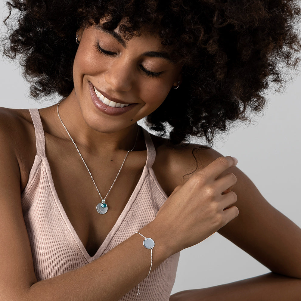 Swarovski® Birthstone Disc Necklace – Silver