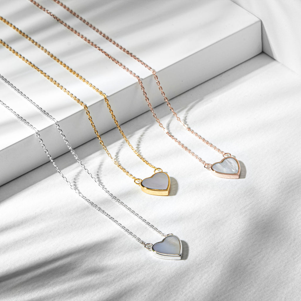Small Pearl Heart Engraved Necklace – Rose Gold