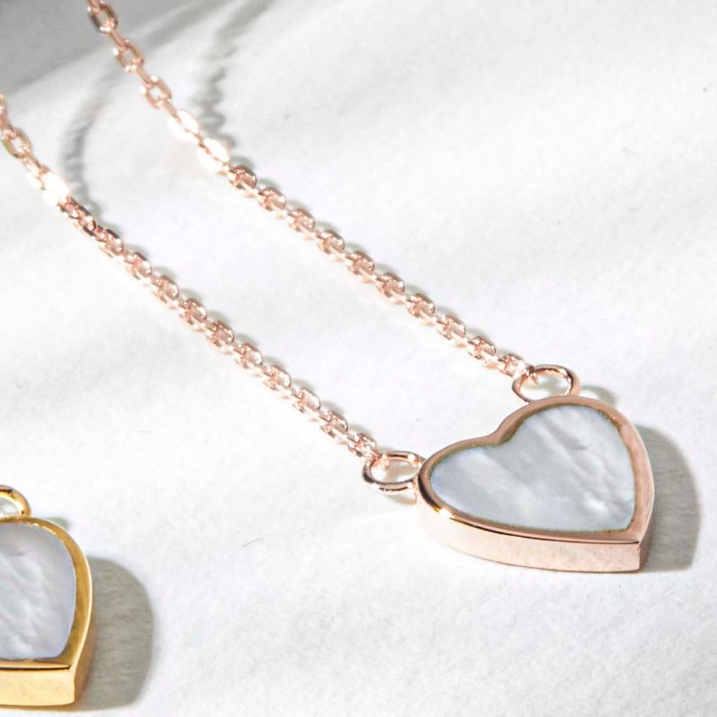 Small Pearl Heart Engraved Necklace – Silver