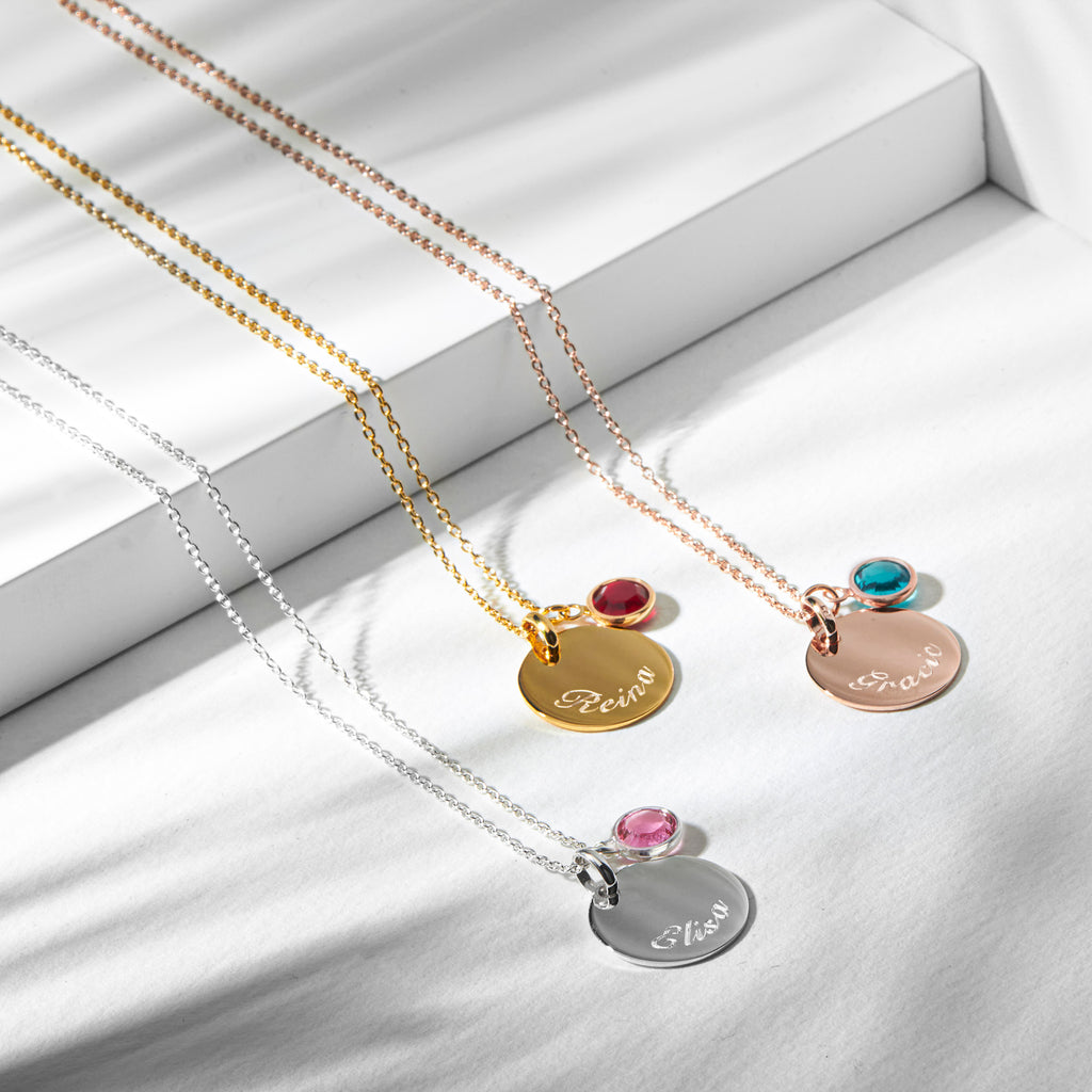 Swarovski® Birthstone Disc Necklace – Rose Gold