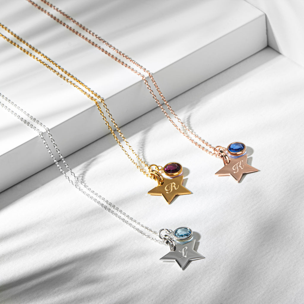 Swarovski® Birthstone Star Necklace – Silver