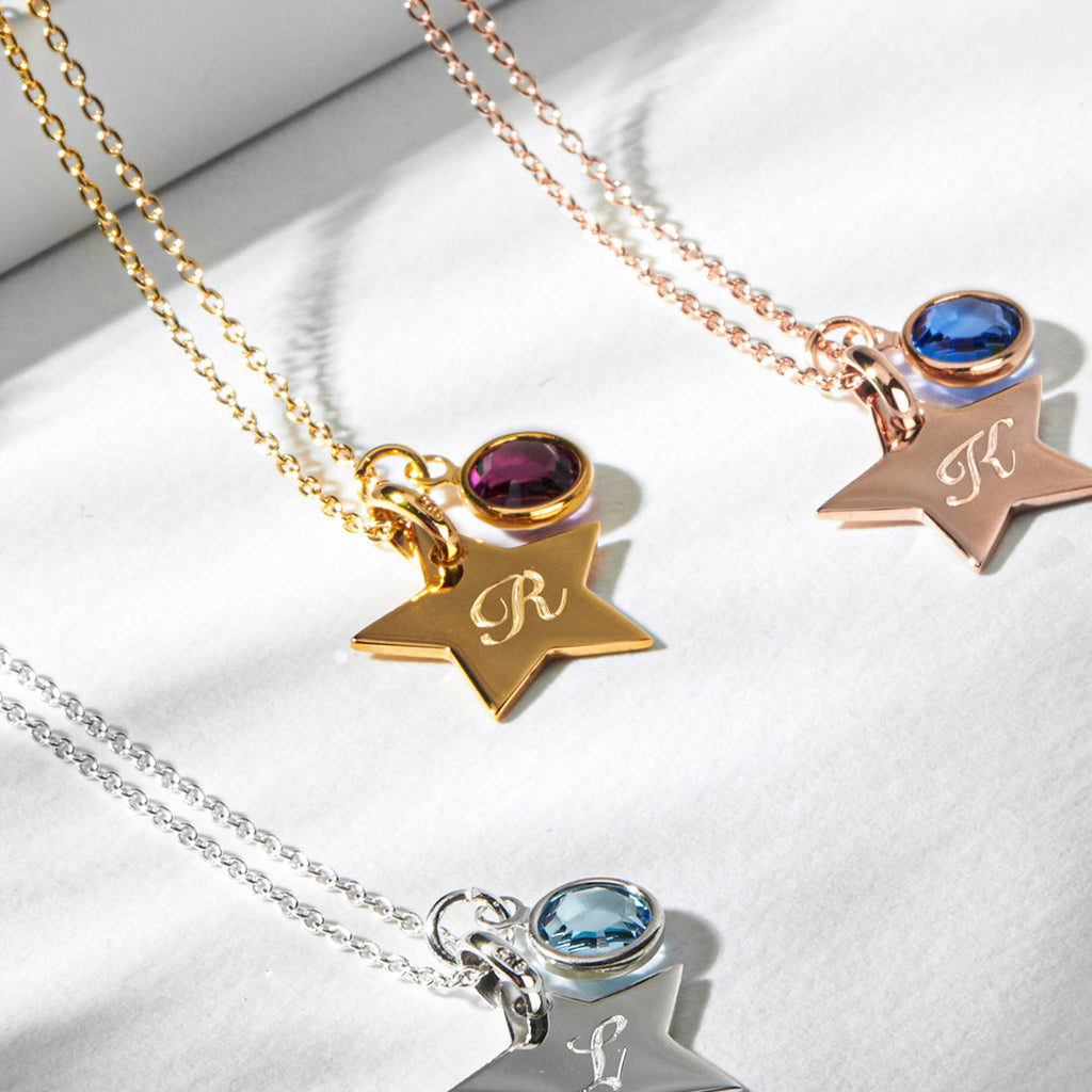 Swarovski® Birthstone Star Necklace – Silver