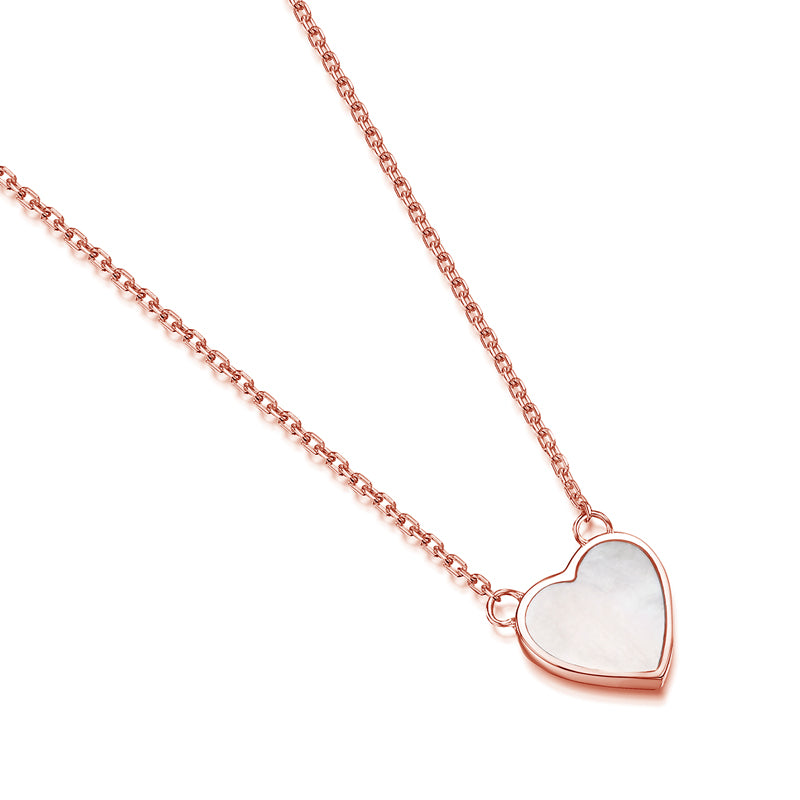 Small Pearl Heart Engraved Necklace – Rose Gold