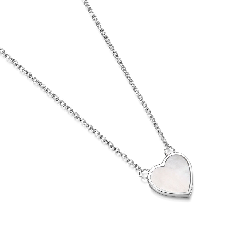 Small Pearl Heart Engraved Necklace – Silver